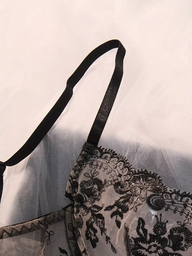 Black sheer embroidered lingerie set – Alix