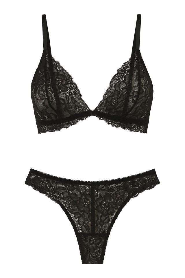Luna – Bralette-Set aus zarter Spitze – Schwarz