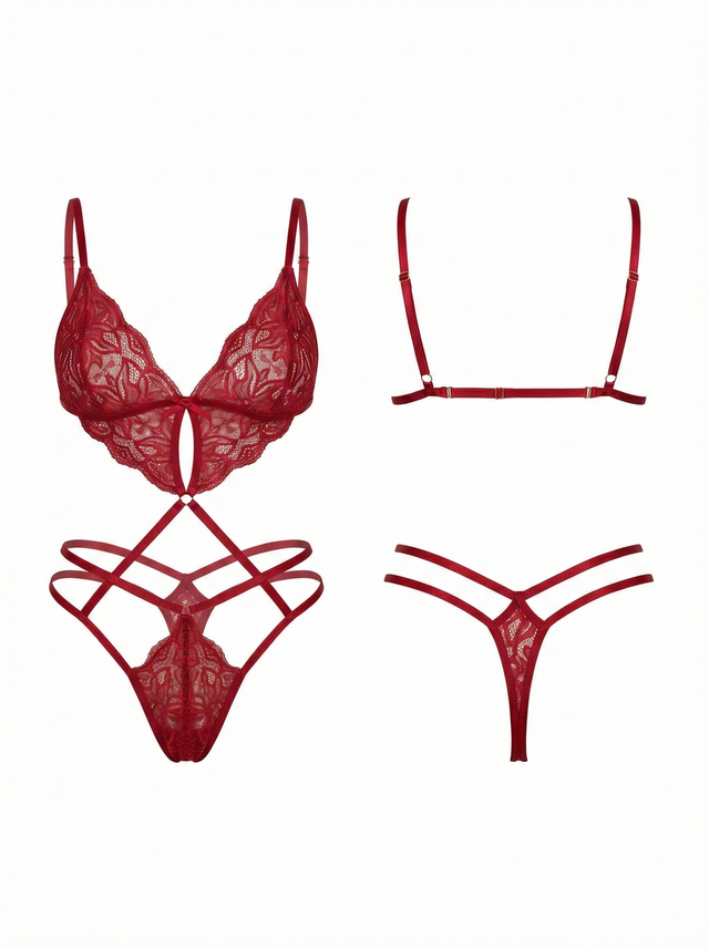 Samantha Lace Cut-Out Teddy | Burgundy - Little Nooks
