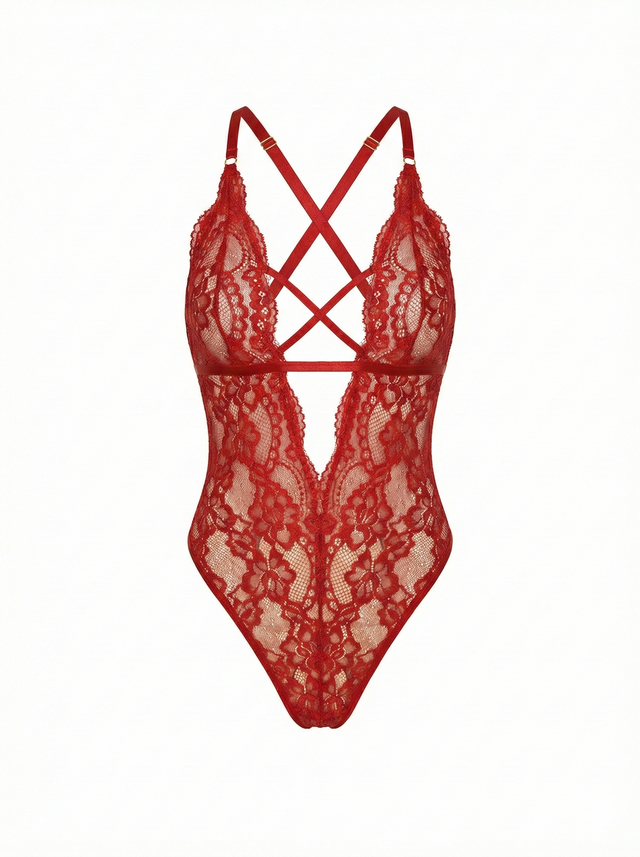 Ruby Lace Cut-Out Bodysuit | Red - Little Nooks