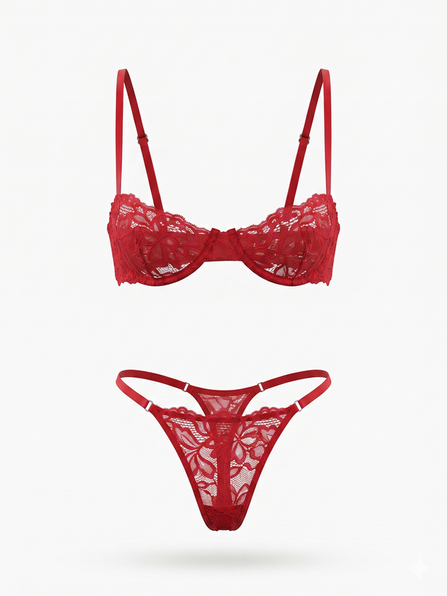Sloane Lace Underwire Bra & High-Leg Thong Set | Red - Little Nooks