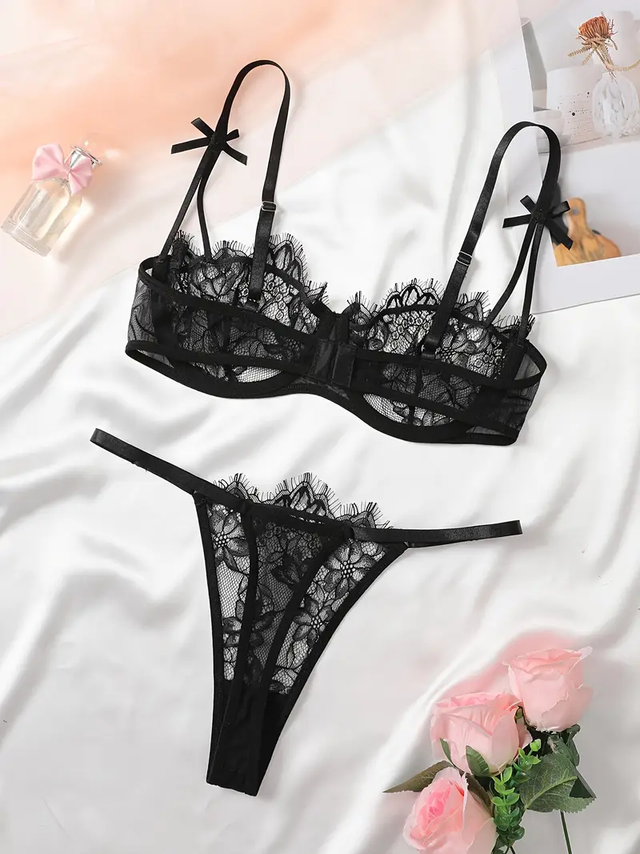 Marie Lace Matching Set | Black