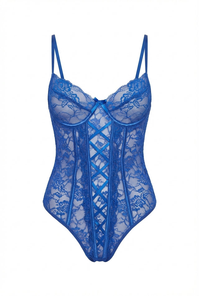 Ivy Lace-Up Corset Bodysuit | Blue