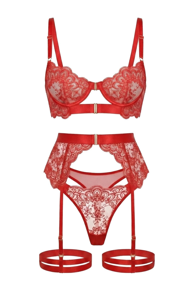 Nicola 3pc Lingerie Set | Red - Little Nooks