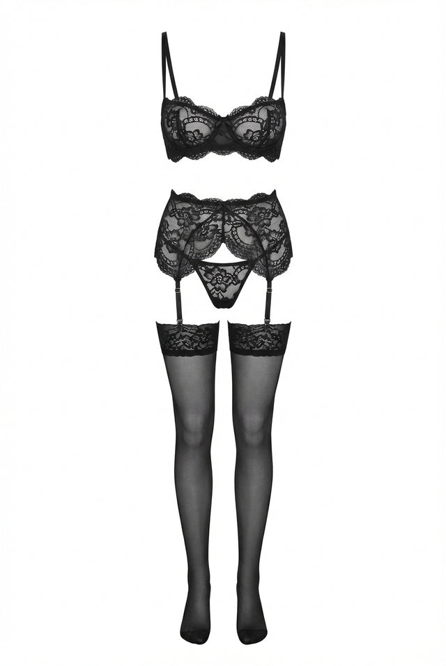Victoria Lace Elegance Lingerie Set | Black