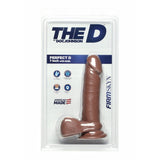 the d perfect d caramel 7 inch dildo in clear blister packaging with balls and suction cup base