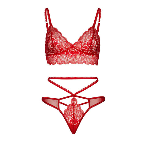 Leg Avenue Sweetheart Lace Bralette Set Red