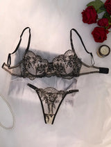 Palace Style Thin See-through Bra and Mesh Embroidered Underwear Set