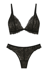 Luna Delicate Lace Bralette Set - Black