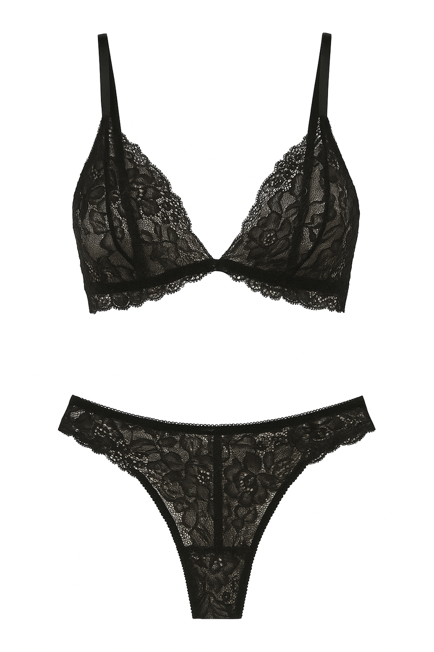 Luna Delicate Lace Bralette Set - Black
