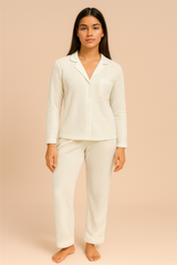 Sophie Ribbed Button-Down Pajama Set | Off White