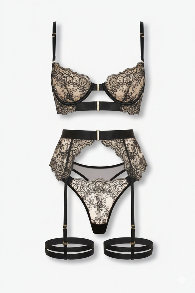 Nicola 3pc Lingerie Set | Black