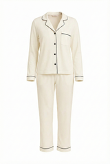 Emma Piped Detailed Pyjama Set | White - Little Nooks