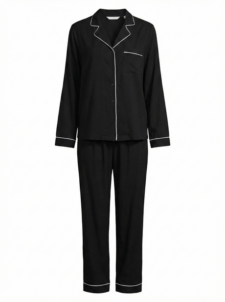 Grace Piped Long Sleeve Pyjama Set | Black - Little Nooks