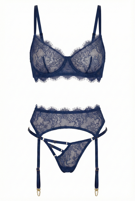 Isla Lace Lingerie Set | Navy Blue - Little Nooks