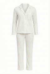 Sophie Ribbed Button-Down Pajama Set | Off White - Little Nooks