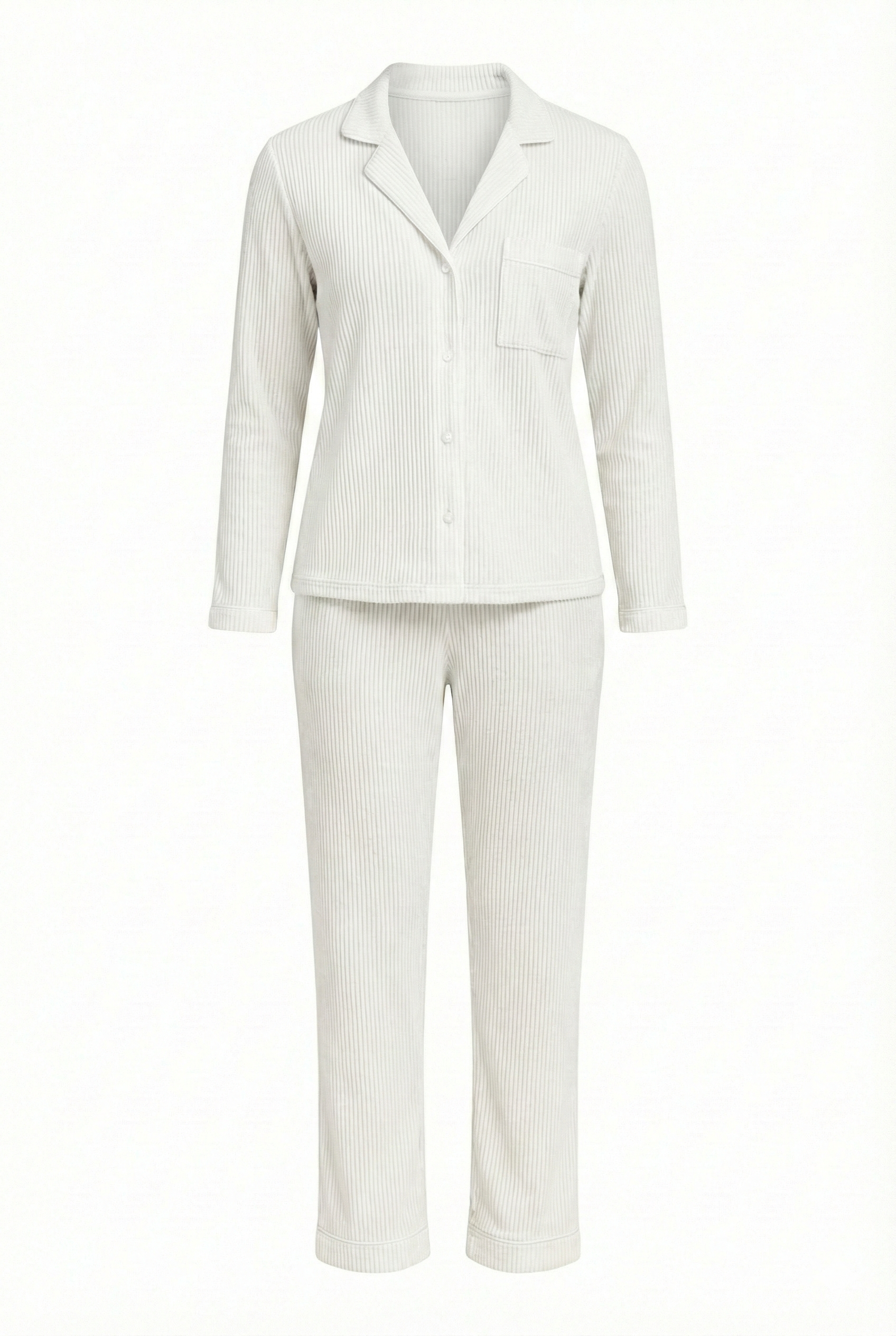 Sophie Ribbed Button-Down Pajama Set | Off White - Little Nooks