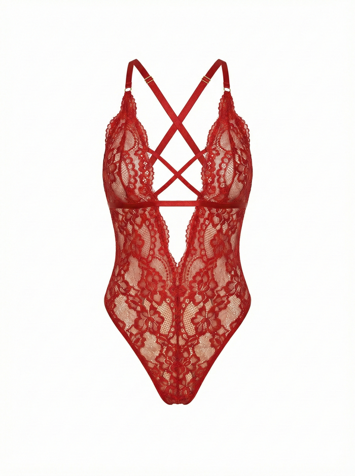 Ruby Lace Cut-Out Bodysuit | Red - Little Nooks