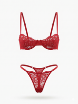 Sloane Lace Underwire Bra & High-Leg Thong Set | Red - Little Nooks