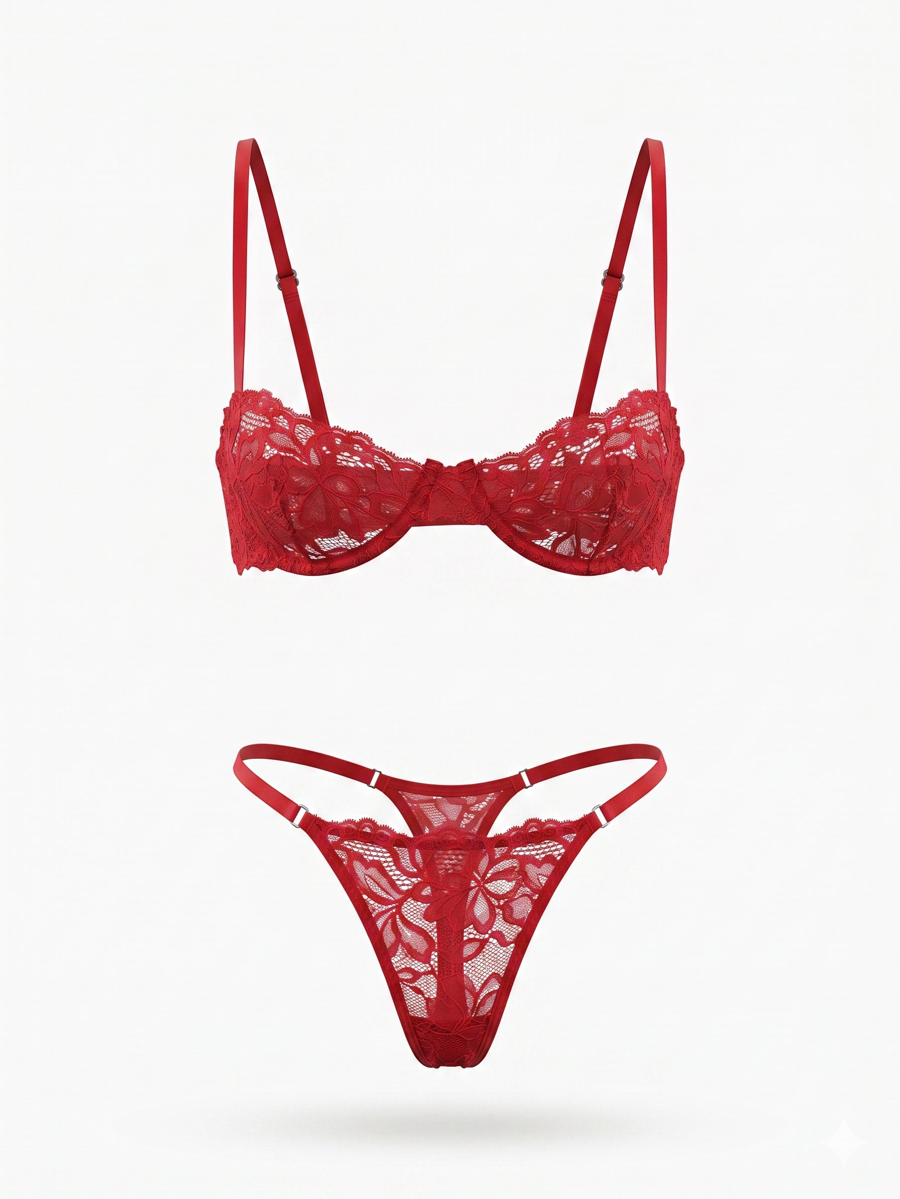 Sloane Lace Underwire Bra & High-Leg Thong Set | Red - Little Nooks