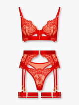 Red lace lingerie set on a white background | Little Nooks