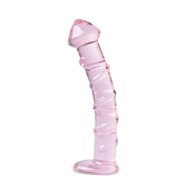 Textured Pink Glass Dildo - Little Nooks