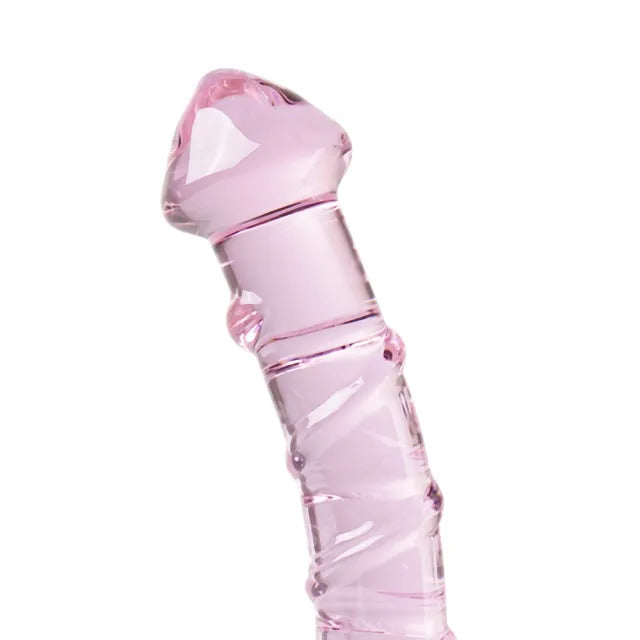 Textured Pink Glass Dildo - Little Nooks