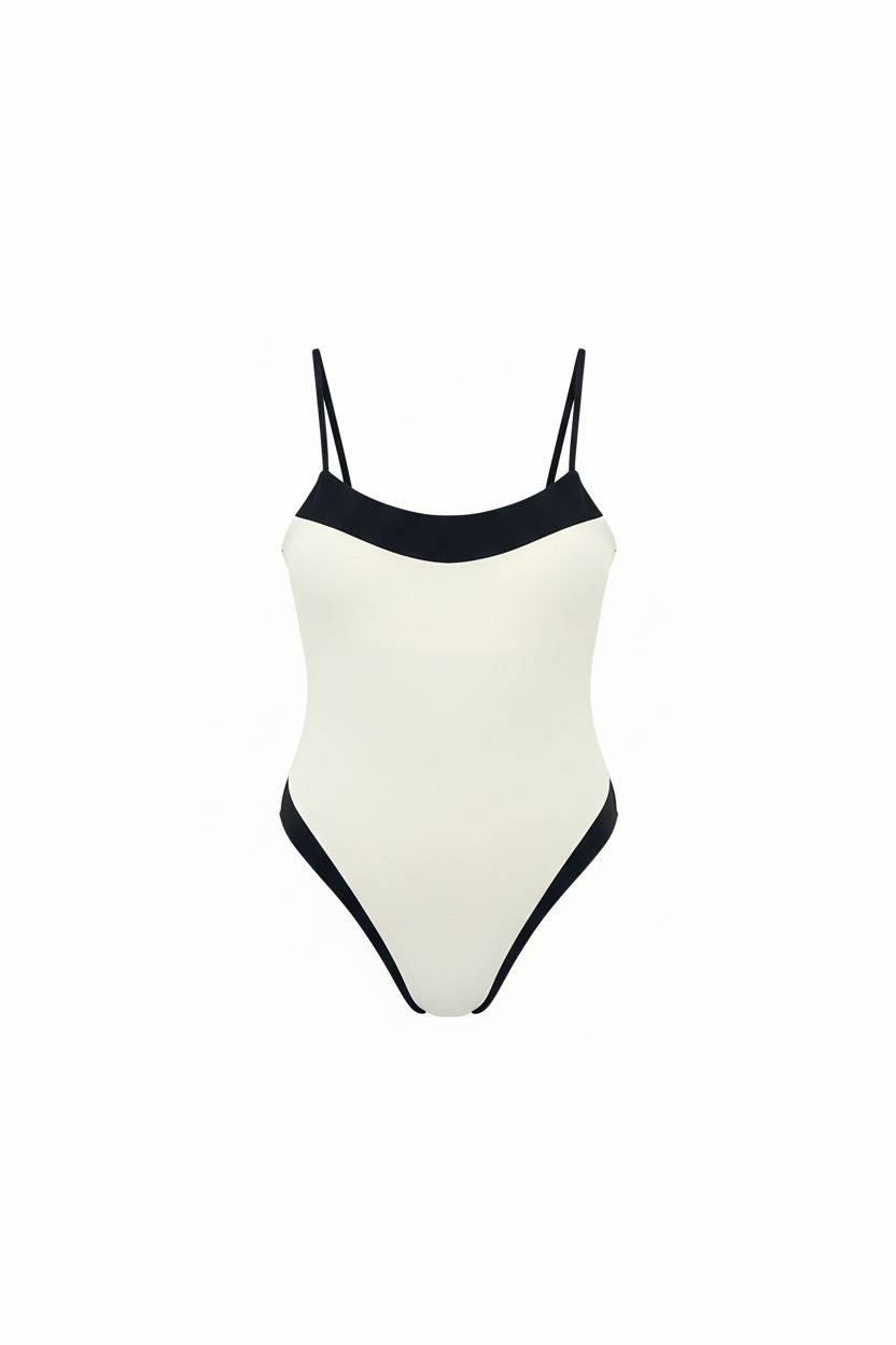 Monaco Muse Two-Tone Scoop Neck Swimsuit | White - Little Nooks