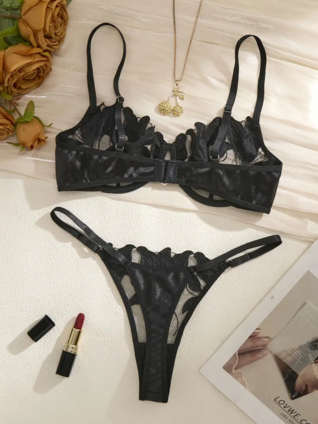 Sheer Black Floral Lingerie Set