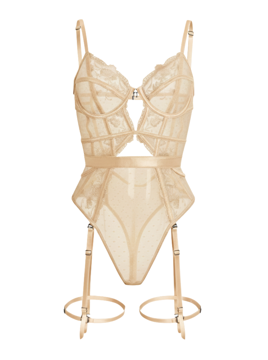 Evangeline Lace Garter Bodysuit | Champagne - Little Nooks