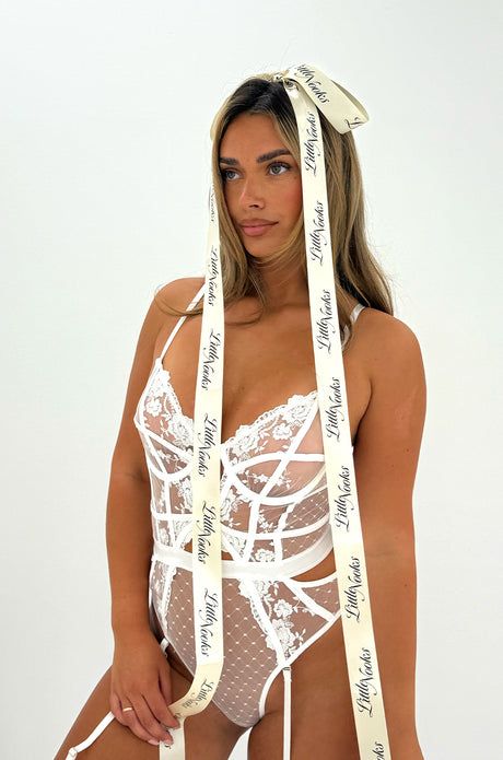 Evangeline Lace Garter Bodysuit - White