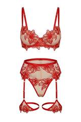 Amora Blossom Embroidered Lace Lingerie Set - Red - Little Nooks