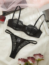 Ella Lace Sheer Lingerie Set | Black