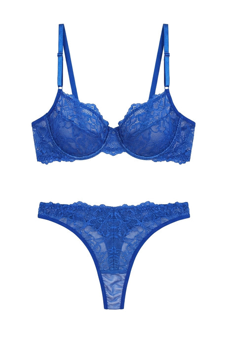 Floral Lace Underwire Lingerie Set | Blue - Little Nooks