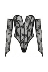 Nia Sheer Lace Corset Bodysuit | Black - Little Nooks