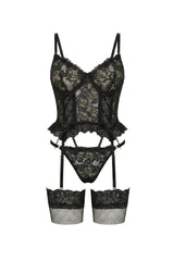 Bianca Lace Corset Lingerie Set | Black - Little Nooks