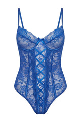 Ivy Lace-Up Corset Bodysuit |  Blue - Little Nooks