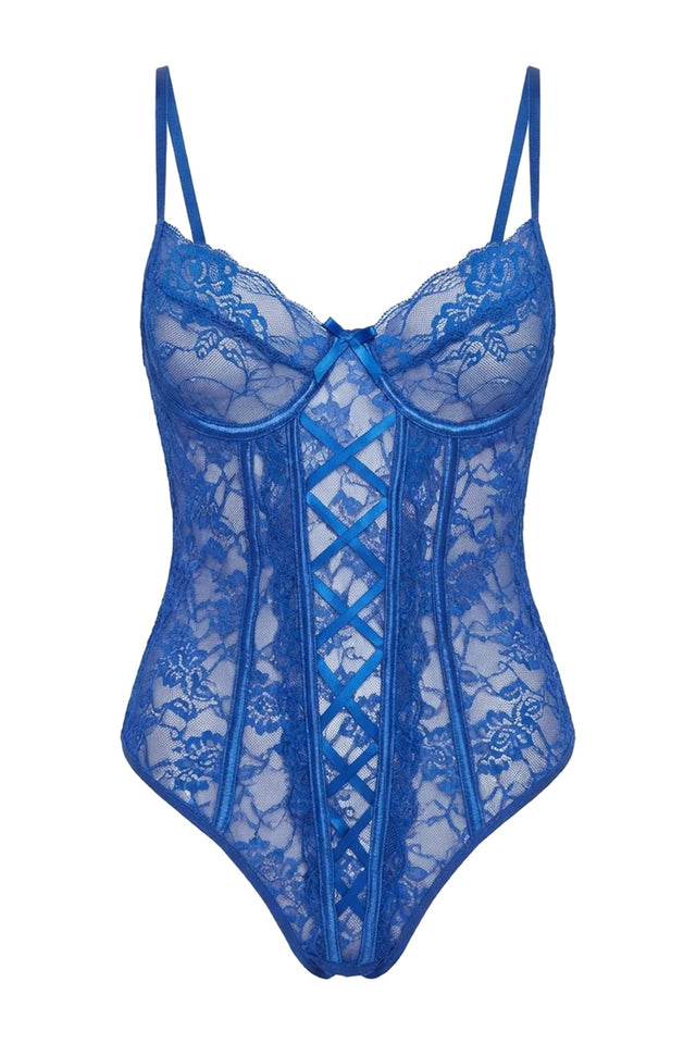 Ivy Lace-Up Corset Bodysuit |  Blue - Little Nooks
