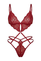 Samantha Lace Cut-Out Teddy | Burgundy - Little Nooks