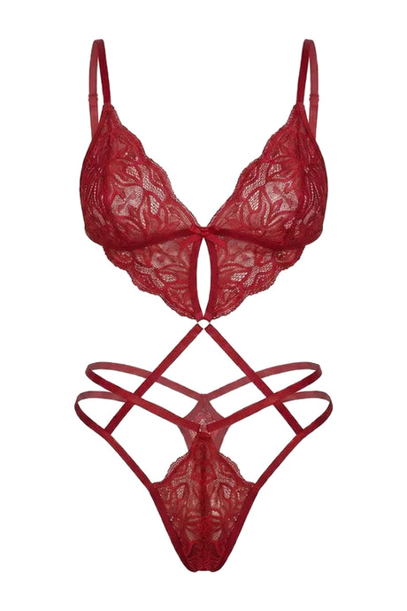 Samantha Lace Cut-Out Teddy | Burgundy - Little Nooks
