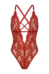 Ruby Lace Cut-Out Bodysuit | Red - Little Nooks