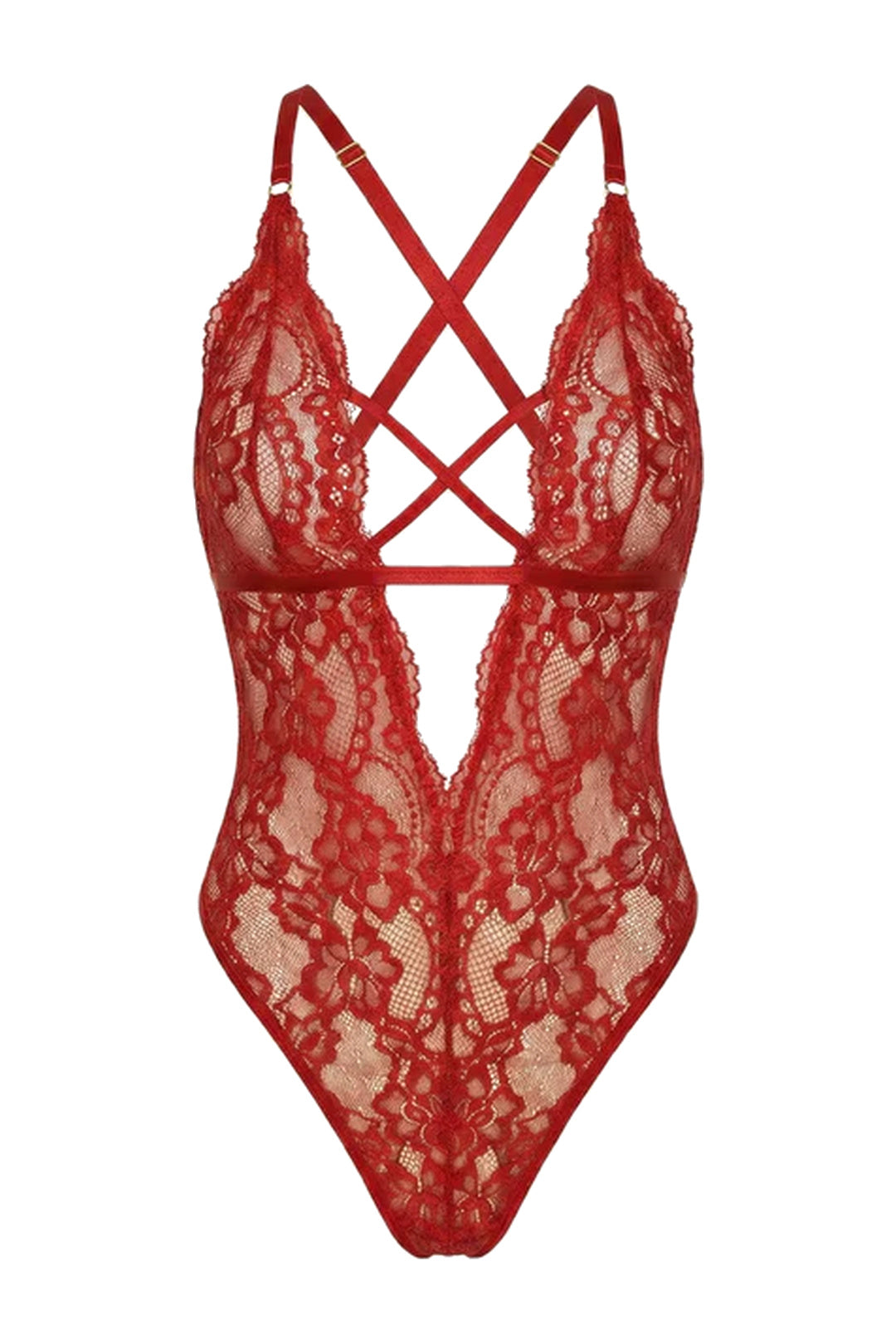 Ruby Lace Cut-Out Bodysuit | Red - Little Nooks