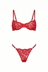 Sloane Lace Underwire Bra & High-Leg Thong Set | Red - Little Nooks