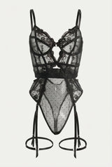 Evangeline Lace Garter Bodysuit | Black - Little Nooks