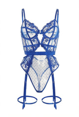 Evangeline Lace Garter Bodysuit | Blue