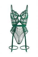 Evangeline Lace Garter Bodysuit | Green - Little Nooks