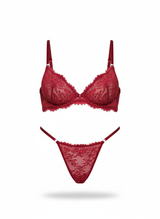 Eyelash Burgundy Lace Underwire Bra Lingerie Set