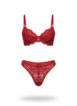 Floral Lace Underwire Lingerie Set | Red