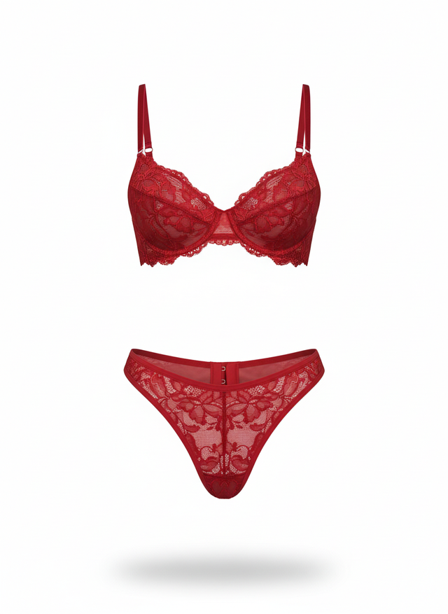 Floral Lace Underwire Lingerie Set | Red