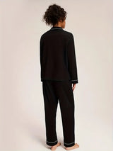 Grace Piped Long Sleeve Pyjama Set | Black